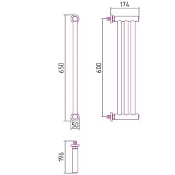 Полотенцесушитель водяной Сунержа Хорда, высота 60 см, ширина 19.5 см, боковое подключение 60 см, цвет черный хром, 01-0124-0600