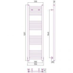 Полотенцесушитель водяной Сунержа Модус, высота 120 см, ширина 30 см, цвет черный хром, 01-0250-1230