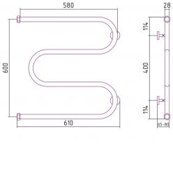 Полотенцесушитель водяной Сунержа М-образный, высота 60 см, ширина 60 см, цвет шампань, 020-0007-6060