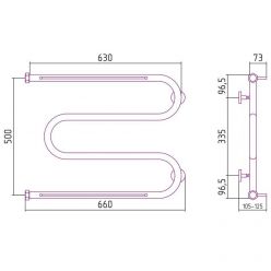 Полотенцесушитель водяной Сунержа М-образный, высота 50 см, ширина 65 см, 2 полки, цвет шампань, 020-0008-5065