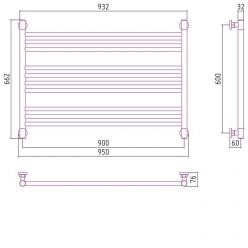 Полотенцесушитель водяной Сунержа Богема L, ширина 90 см, высота 60 см, цвет шампань, 020-0202-6090