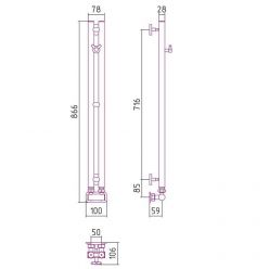 Полотенцесушитель водяной Сунержа Нюанс EU50+, высота 84 см, ширина 5 см, вешалка Виктория, цвет шампань, 020-0212-0840