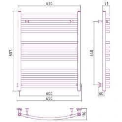 Полотенцесушитель водяной Сунержа Аркус, высота 80 см, ширина 60 см, цвет шампань, 020-0251-8060