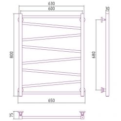 Полотенцесушитель водяной Сунержа Сирокко, высота 80 см, ширина 60 см, цвет шампань, 020-0253-8060