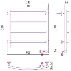 Полотенцесушитель электрический Сунержа Галант 2.0, высота 50 см, ширина 50 см, диммер слева/справа, цвет хром, 00-5200-5050/00-5201-5050
