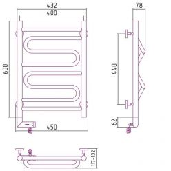 Полотенцесушитель электрический Сунержа Элегия 2.0, высота 60 см, ширина 40 см, диммер слева/справа, цвет хром, 00-5218-6040/00-5219-6040