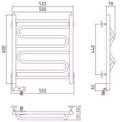 Полотенцесушитель электрический Сунержа Элегия 2.0, высота 60 см, ширина 50 см, диммер слева/справа, цвет хром, 00-5218-6050/00-5219-6050
