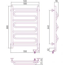 Полотенцесушитель электрический Сунержа Элегия 2.0, высота 80 см, ширина 50 см, диммер слева/справа, цвет хром, 00-5218-8050/00-5219-8050