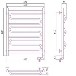 Полотенцесушитель электрический Сунержа Элегия 2.0, высота 80 см, ширина 60 см, диммер справа, цвет хром, 00-5219-8060