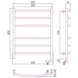 Полотенцесушитель электрический Сунержа Галант 2.0, высота 80 см, ширина 60 см, диммер справа, цвет хром, 00-5201-8060