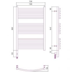 Полотенцесушитель электрический Сунержа Аркус 3.0, высота 80 см, ширина 50 см, диммер слева/справа, цвет хром, 00-5704-8050/00-5705-8050