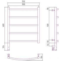 Полотенцесушитель электрический Сунержа Галант 3.0, высота 60 см, ширина 50 см, диммер слева/справа, цвет хром, 00-5800-6050/00-5801-6050