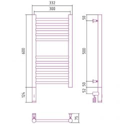 Полотенцесушитель электрический Сунержа Богема 3.0, высота 60 см, ширина 30 см, диммер слева/справа, цвет хром, 00-5804-6030/00-5805-6030