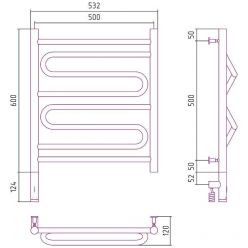 Полотенцесушитель электрический Сунержа Элегия 3.0, высота 60 см, ширина 50 см, диммер слева/справа, цвет хром, 00-5818-6050/00-5819-6050