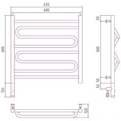 Полотенцесушитель электрический Сунержа Элегия 3.0, высота 60 см, ширина 60 см, диммер слева/справа, цвет хром, 00-5818-6060/00-5819-6060