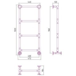 Полотенцесушитель водяной Сунержа Ренессанс 1304, ширина 40 см высота 95 см, нижнее подключение, хром, 00-0280-9640
