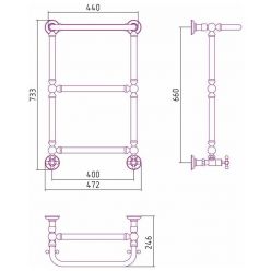 Полотенцесушитель водяной Сунержа Ренессанс 1386, ширина 40 см высота 65 см, с полкой, нижнее подключение, хром, 00-0281-6640