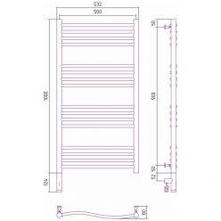 Полотенцесушитель электрический Сунержа Флюид 3.0, высота 100 см, ширина 50 см, диммер слева/справа, цвет хром, 00-5820-1050/00-5821-1050