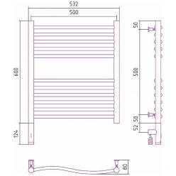Полотенцесушитель электрический Сунержа Флюид 3.0, высота 60 см, ширина 50 см, диммер слева/справа, цвет хром, 00-5820-6050/00-5821-6050