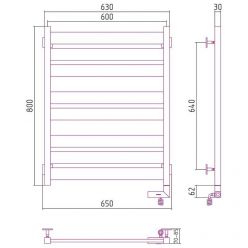 Полотенцесушитель электрический Сунержа Центурион 2.0, высота 80 см, ширина 60 см, диммер справа, цвет хром, 00-5603-8060