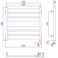 Полотенцесушитель электрический Сунержа Центурион 2.0, высота 60 см, ширина 60 см, диммер справа, цвет хром, 00-5603-6060