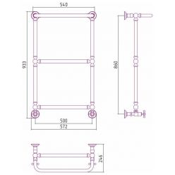 Полотенцесушитель водяной Сунержа Ренессанс 1386, ширина 50 см высота 85 см, с полкой, нижнее подключение, хром, 00-0281-8650
