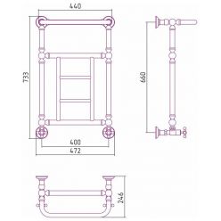 Полотенцесушитель водяной Сунержа Ренессанс 1452, ширина 40 см высота 65 см, с полкой, нижнее подключение, хром, 00-0282-6640