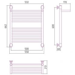 Полотенцесушитель водяной Сунержа Богема+, высота 60 см, ширина 50 см, с полкой, цвет шампань, 020-0223-6050