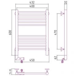 Полотенцесушитель электрический Сунержа Богема 2.0, высота 60 см, ширина 40 см, диммер слева, цвет хром, 00-5204-6040