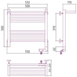 Полотенцесушитель электрический Сунержа Богема 2.0, с полкой, высота 50 см, ширина 50 см, диммер справа, цвет хром, 00-5207-5050
