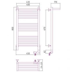 Полотенцесушитель электрический Сунержа Богема 2.0, с полкой, высота 80 см, ширина 40 см, диммер справа, цвет хром, 00-5207-8040