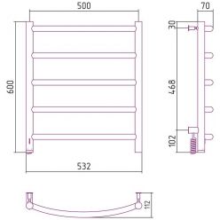 Полотенцесушитель электрический Сунержа Галант 4.0, ширина 50 см высота 60 см, диммер слева/справа, хром, 00-0830-6050/00-0831-6050
