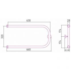 Полотенцесушитель водяной Сунержа П-образный+, высота 32 см, ширина 65 см, боковое подключение 32 см, цвет шампань, 020-4003-3265