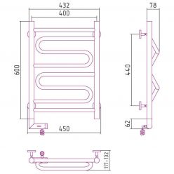 Полотенцесушитель электрический Сунержа Элегия 2.0, высота 60 см, ширина 40 см, диммер слева, цвет шампань, 020-5218-6040