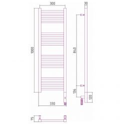 Полотенцесушитель электрический Сунержа Модус 3.0, высота 100 см, ширина 30 см, диммер слева/справа, цвет шампань, 020-5700-1030/020-5701-1030