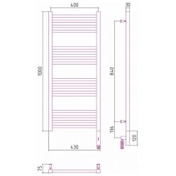Полотенцесушитель электрический Сунержа Модус 3.0, высота 100 см, ширина 40 см, диммер слева/справа, цвет шампань, 020-5700-1040/020-5701-1040