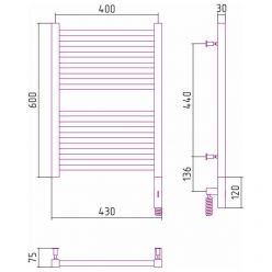 Полотенцесушитель электрический Сунержа Модус 3.0, высота 60 см, ширина 40 см, диммер слева/справа, цвет шампань, 020-5700-6040/020-5701-6040