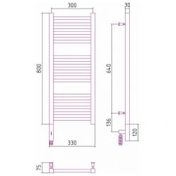 Полотенцесушитель электрический Сунержа Модус 3.0, высота 80 см, ширина 30 см, диммер слева/справа, цвет шампань, 020-5700-8030/020-5701-8030