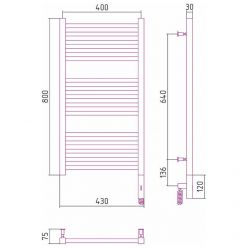 Полотенцесушитель электрический Сунержа Модус 3.0, высота 80 см, ширина 40 см, диммер слева/справа, цвет шампань, 020-5700-8040/020-5701-8040