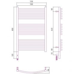 Полотенцесушитель электрический Сунержа Аркус 3.0, высота 80 см, ширина 50 см, диммер слева/справа, цвет шампань, 020-5704-8050/020-5705-8050