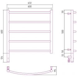 Полотенцесушитель электрический Сунержа Галант 3.0, высота 60 см, ширина 60 см, диммер слева/справа, цвет шампань, 020-5800-6060/020-5801-6060