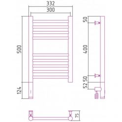 Полотенцесушитель электрический Сунержа Богема 3.0, высота 50 см, ширина 30 см, диммер слева/справа, цвет шампань, 020-5804-5030/020-5805-5030