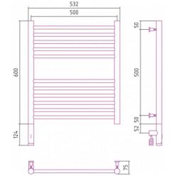 Полотенцесушитель электрический Сунержа Богема 3.0, высота 60 см, ширина 50 см, диммер слева/справа, цвет шампань, 020-5804-6050/020-5805-6050