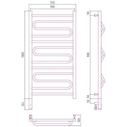 Полотенцесушитель электрический Сунержа Элегия 3.0, высота 100 см, ширина 50 см, диммер слева/справа, цвет шампань, 020-5818-1050/020-5819-1050