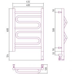Полотенцесушитель электрический Сунержа Элегия 3.0, высота 60 см, ширина 40 см, диммер слева/справа, цвет шампань, 020-5818-6040/020-5819-6040