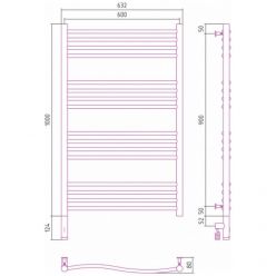 Полотенцесушитель электрический Сунержа Флюид 3.0, высота 100 см, ширина 60 см, диммер слева/справа, цвет шампань, 020-5820-1060/020-5821-1060