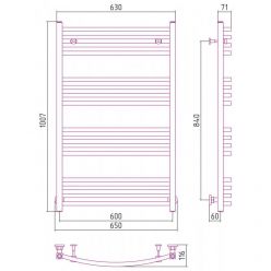 Полотенцесушитель водяной Сунержа Аркус, высота 100 см, ширина 60 см, универсальное подключение, цвет матовая шампань, 022-0251-1060