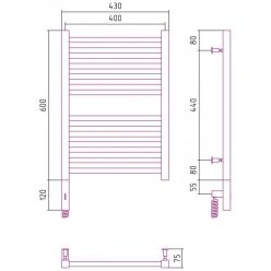 Полотенцесушитель электрический Сунержа Модус 3.0, высота 60 см, ширина 40 см, диммер слева/справа, цвет матовая шампань, 022-5700-6040/022-5701-6040