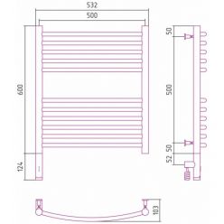 Полотенцесушитель электрический Сунержа Богема 3.0, высота 60 см, ширина 50 см, диммер слева/справа, цвет матовая шампань, 022-5802-6050/022-5803-6050
