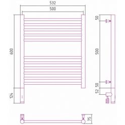 Полотенцесушитель электрический Сунержа Богема 3.0, высота 60 см, ширина 50 см, диммер слева/справа, цвет матовая шампань, 022-5804-6050/022-5805-6050